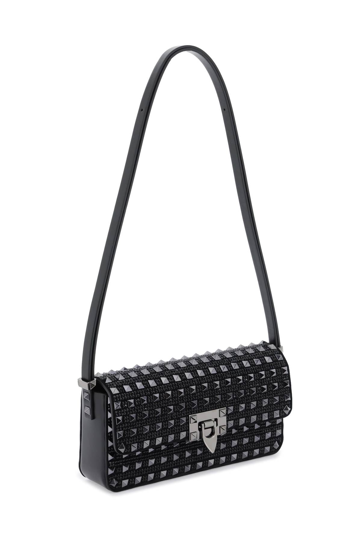 Valentino garavani rockstud23 east-west leather shoulder bag with studs and rhinestones