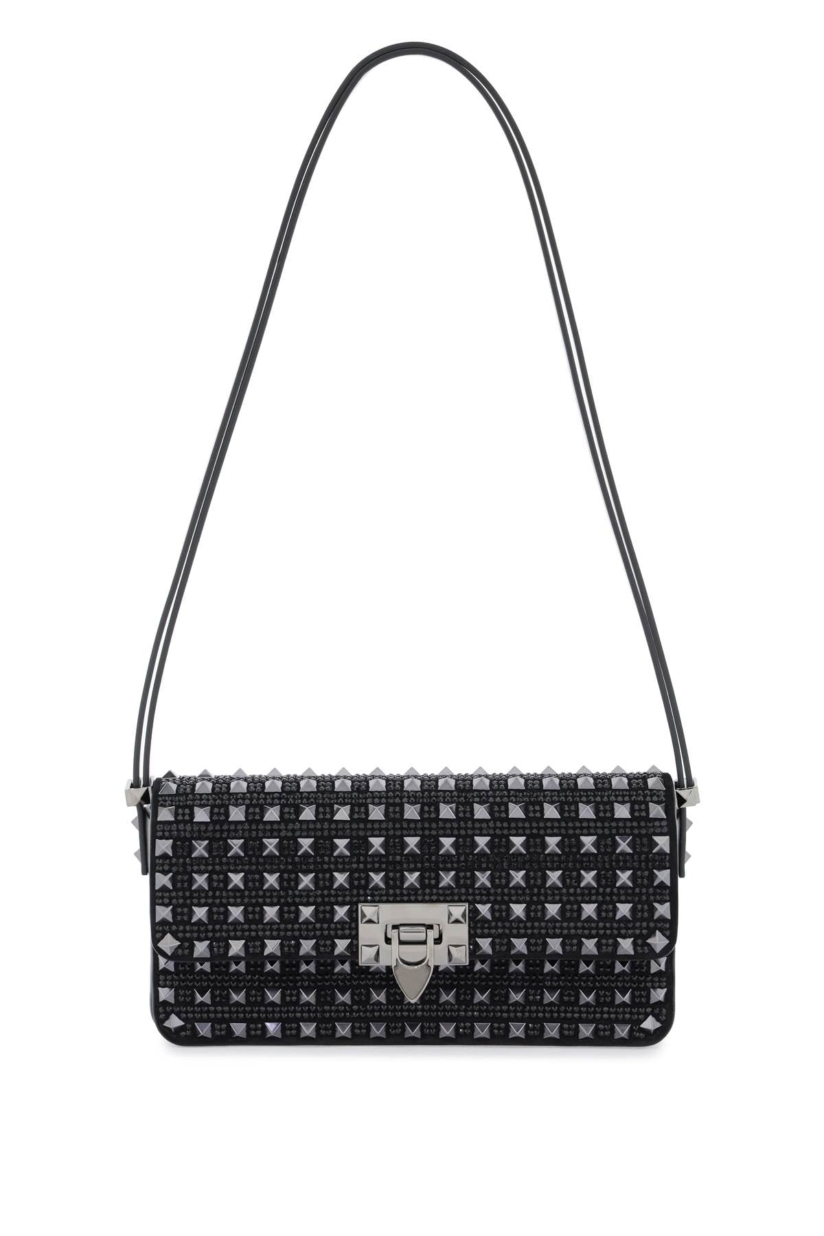 Valentino garavani rockstud23 east-west leather shoulder bag with studs and rhinestones