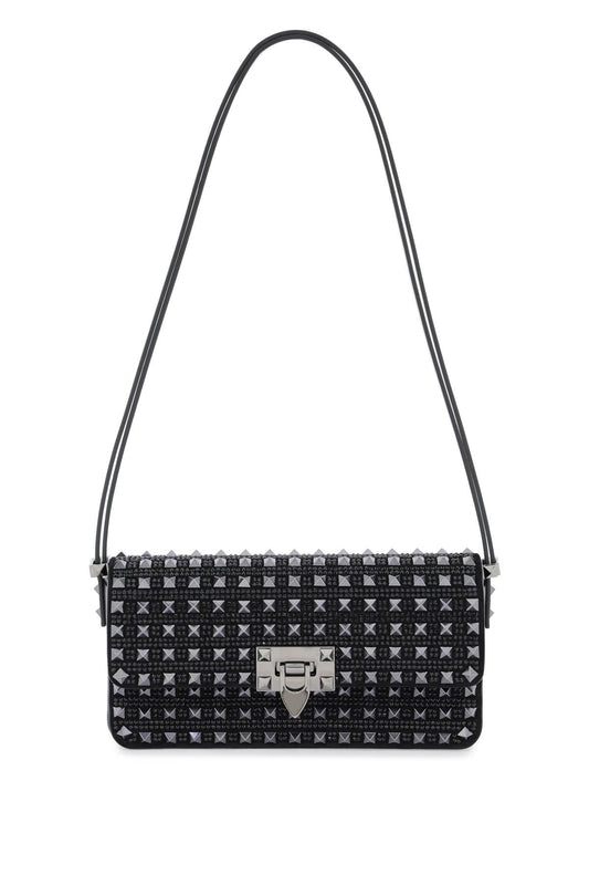 Valentino garavani rockstud23 east-west leather shoulder bag with studs and rhinestones