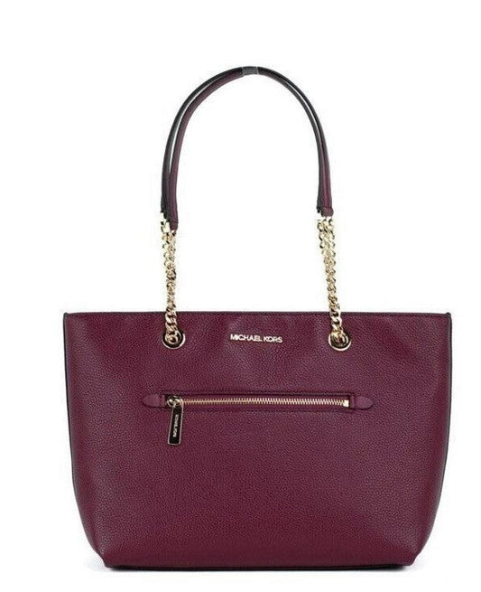 Michael Kors Jet Set Medium Mulberry Leather Front Zip Chain Tote Bag Women's Handbag