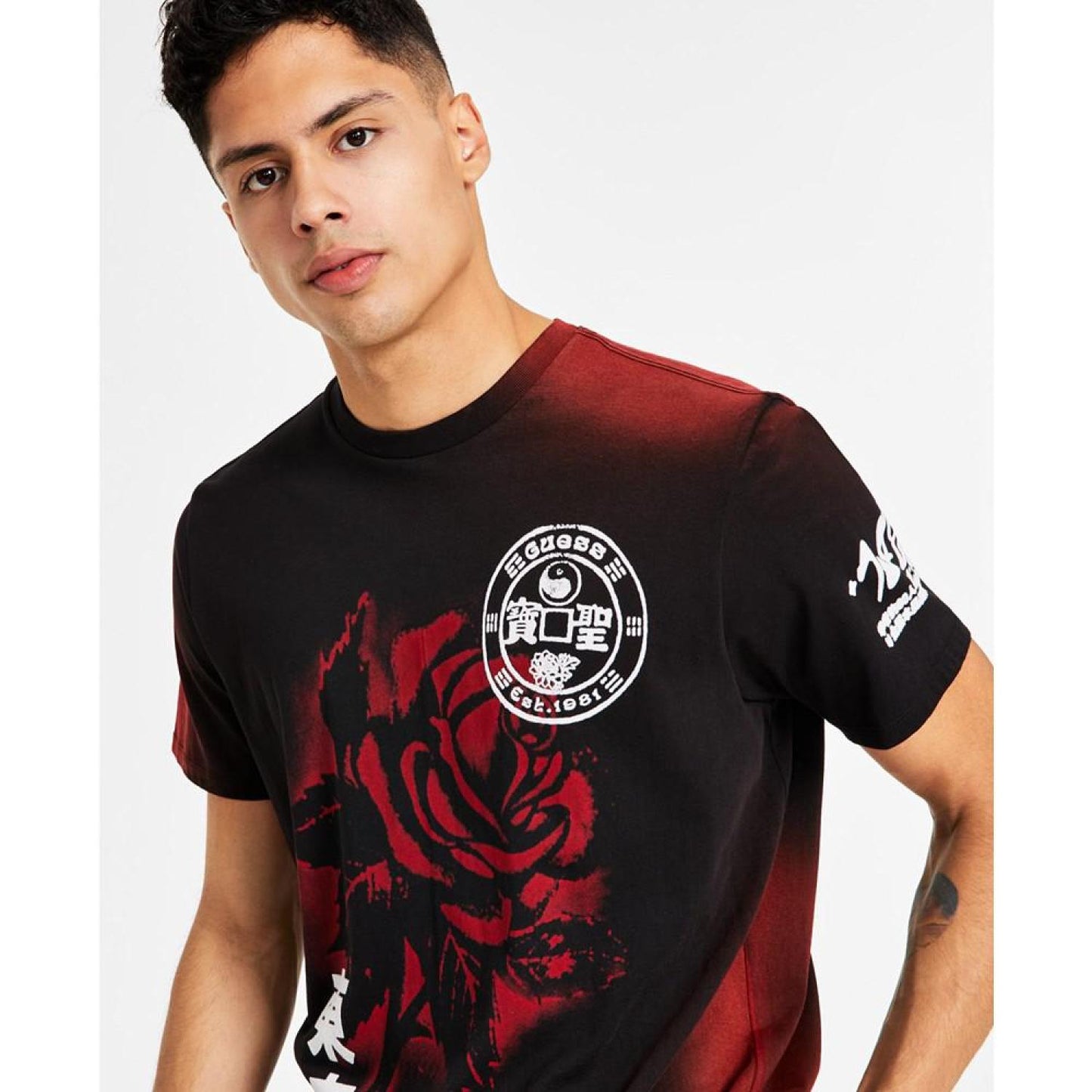 Men's Cotton Short-Sleeve Rose Graphic T-Shirt