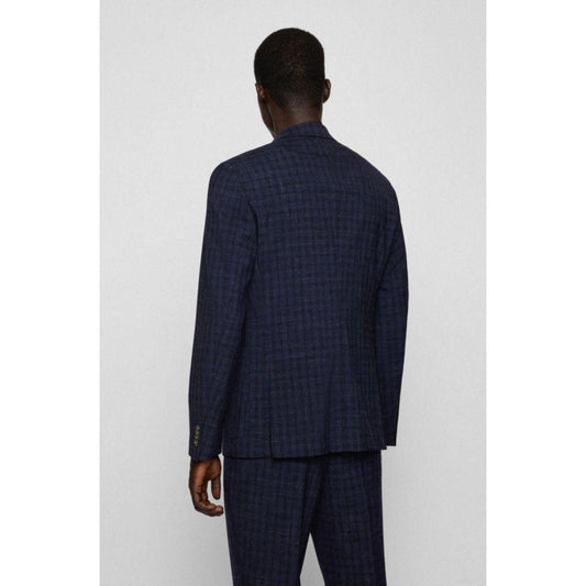 Slim-fit suit in a checked wool-linen blend