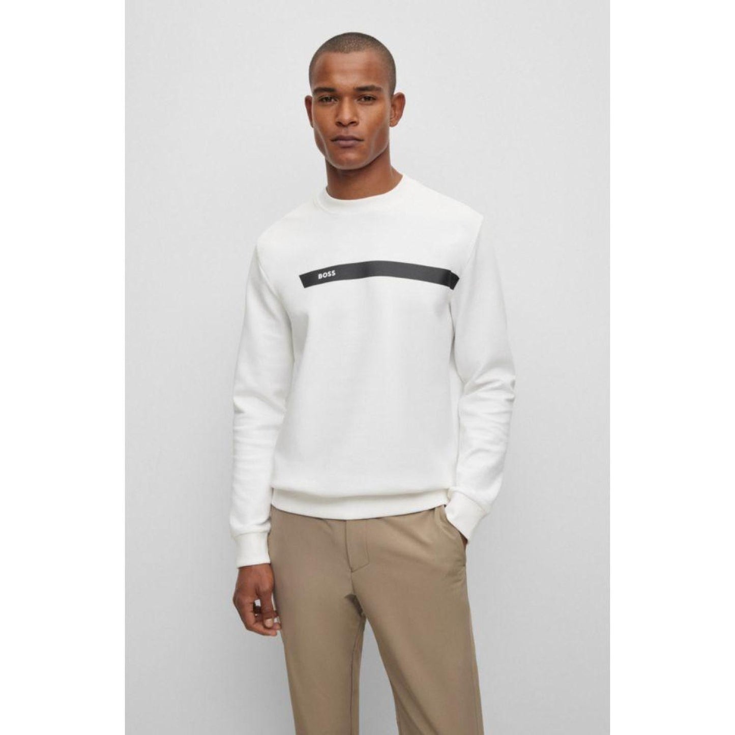 Cotton-blend sweatshirt with graphic logo stripe