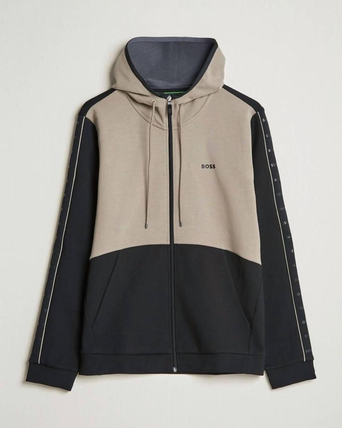 Saggy Full Zip Hoodie Sweatshirt In Black/khaki