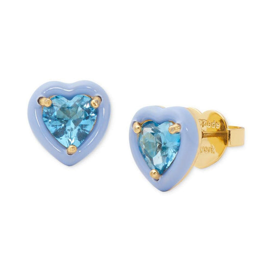 Gold-Tone Sweetheart Blue Stud Earrings