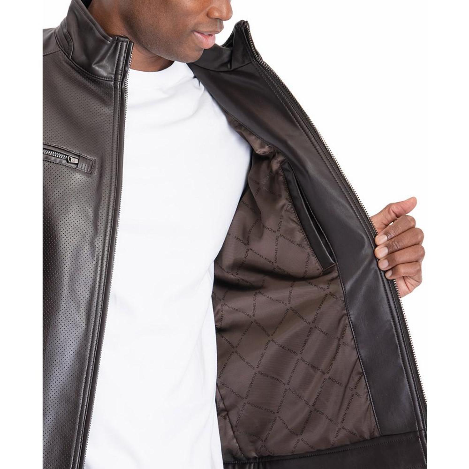 Michael kors men's perforated leather moto jacket best sale