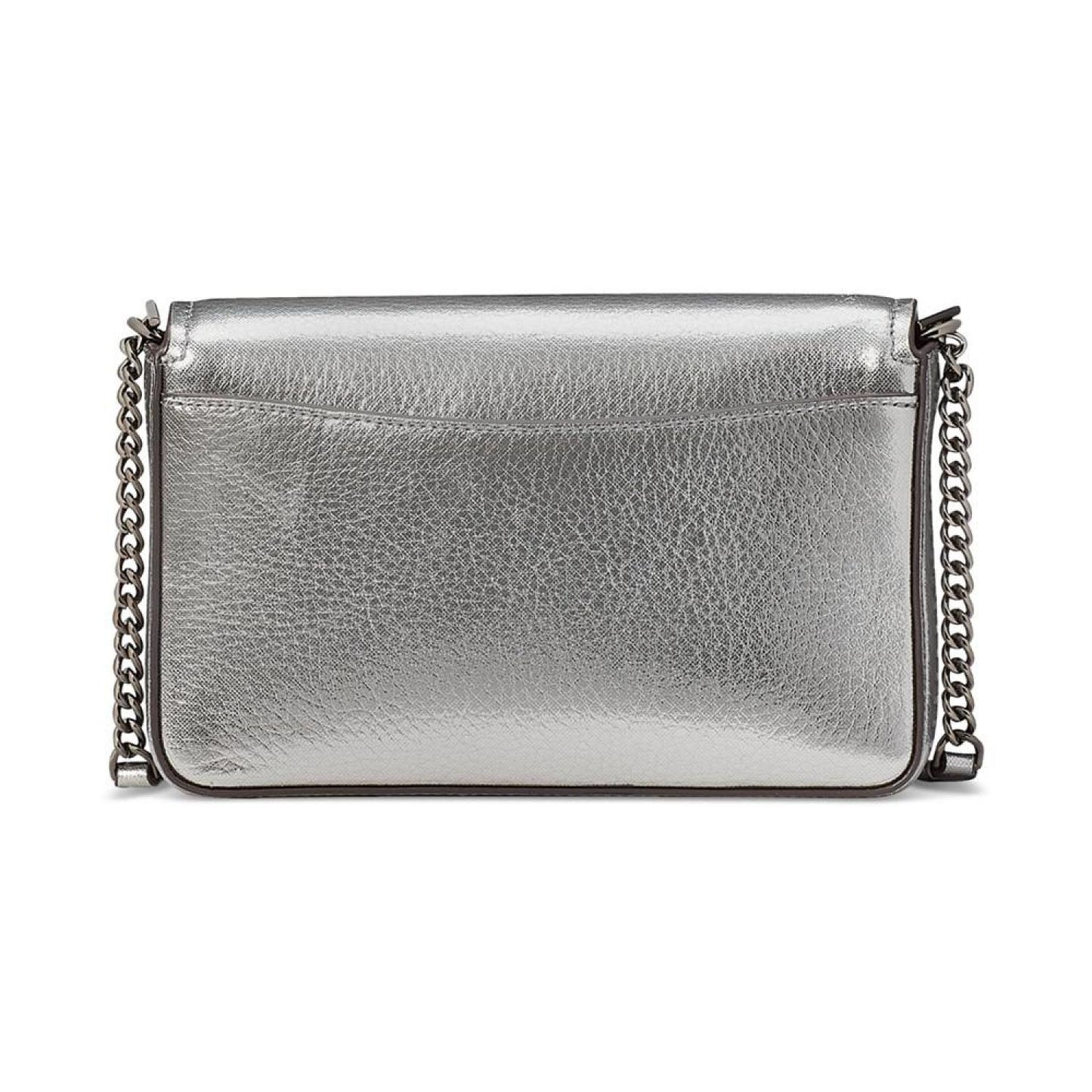 Morgan Bow Embellished Metallic Leather Flap Chain Wallet