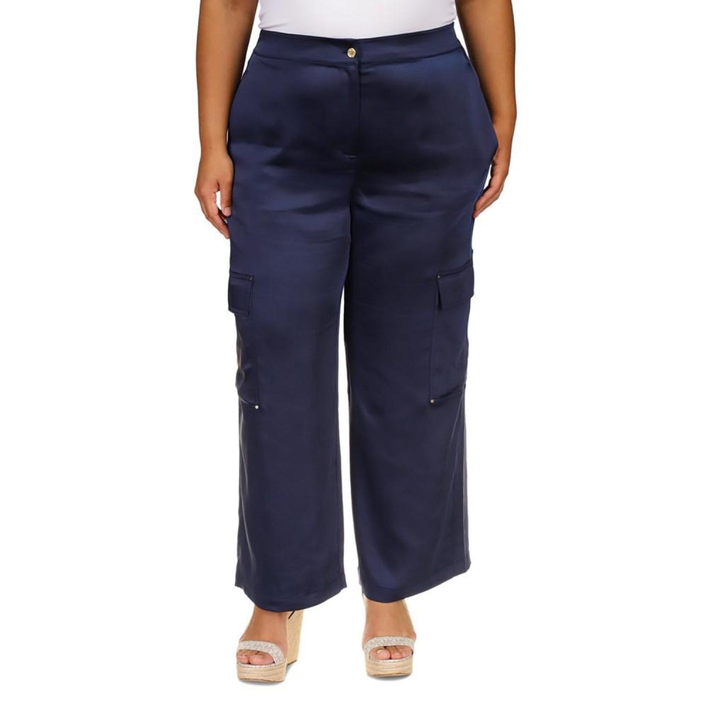 Plus Size Satin Cargo Pants