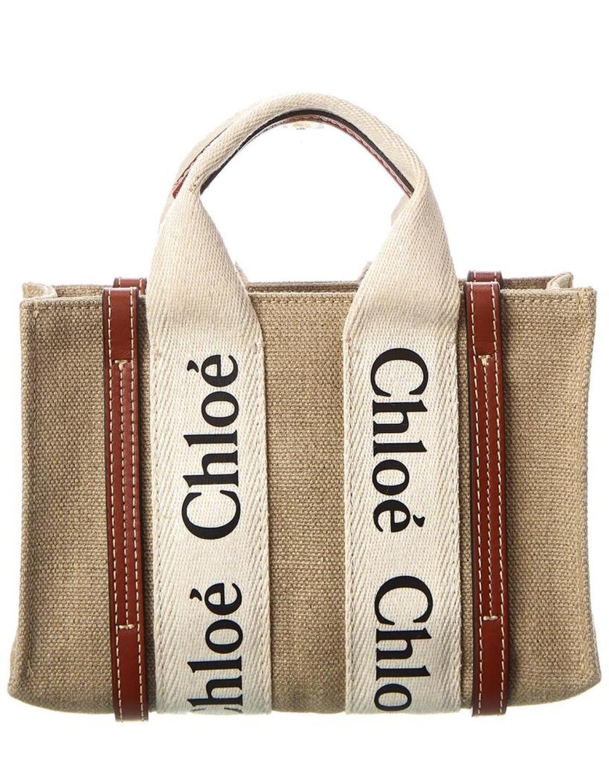 Chloe Woody Mini Canvas & Leather Tote