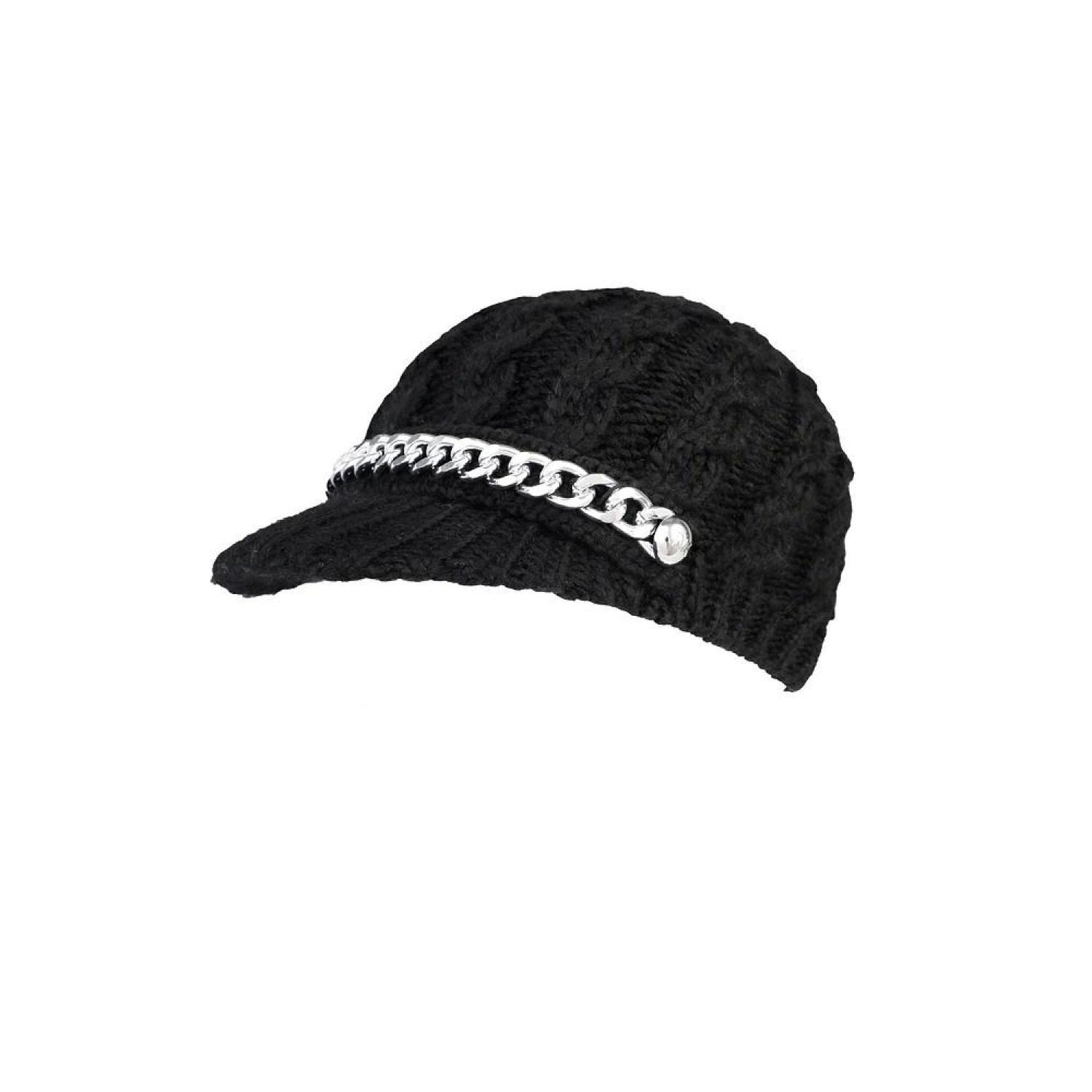 Women's Button Chain Moving Cables Peak Hat