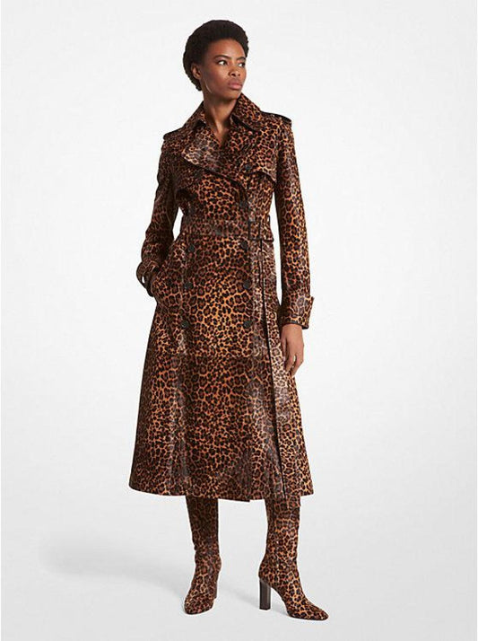 Leopard Print Calf Hair Trench Coat