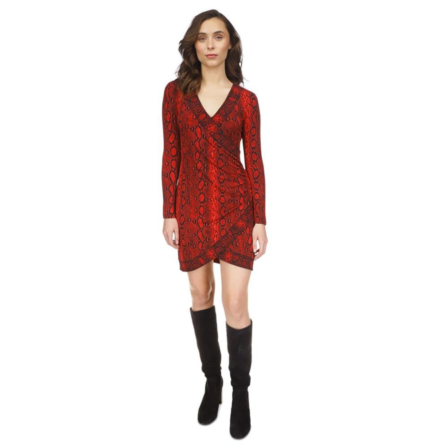 MICHAEL Petite Crossover Border Snakeskin-Print Mini Dress