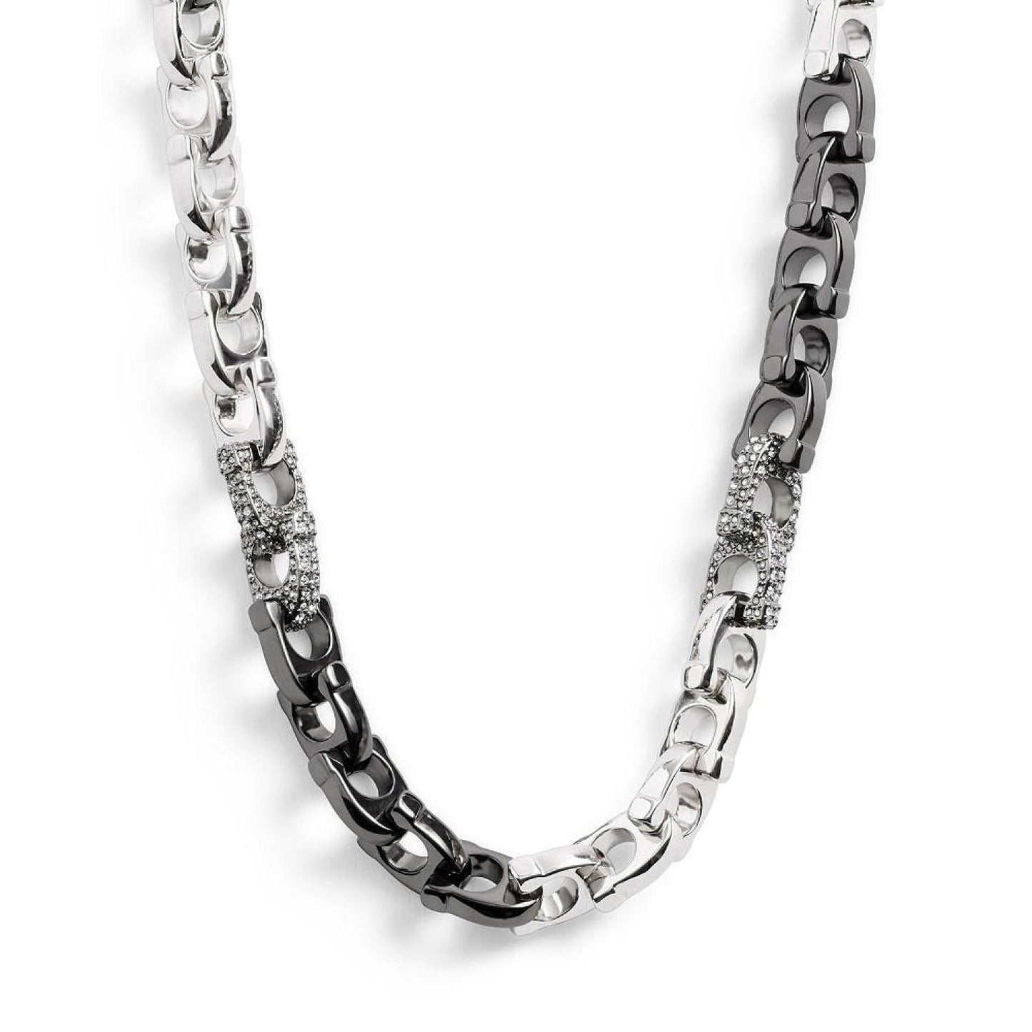 Faux Stone Pave Signature Link Collar Necklace