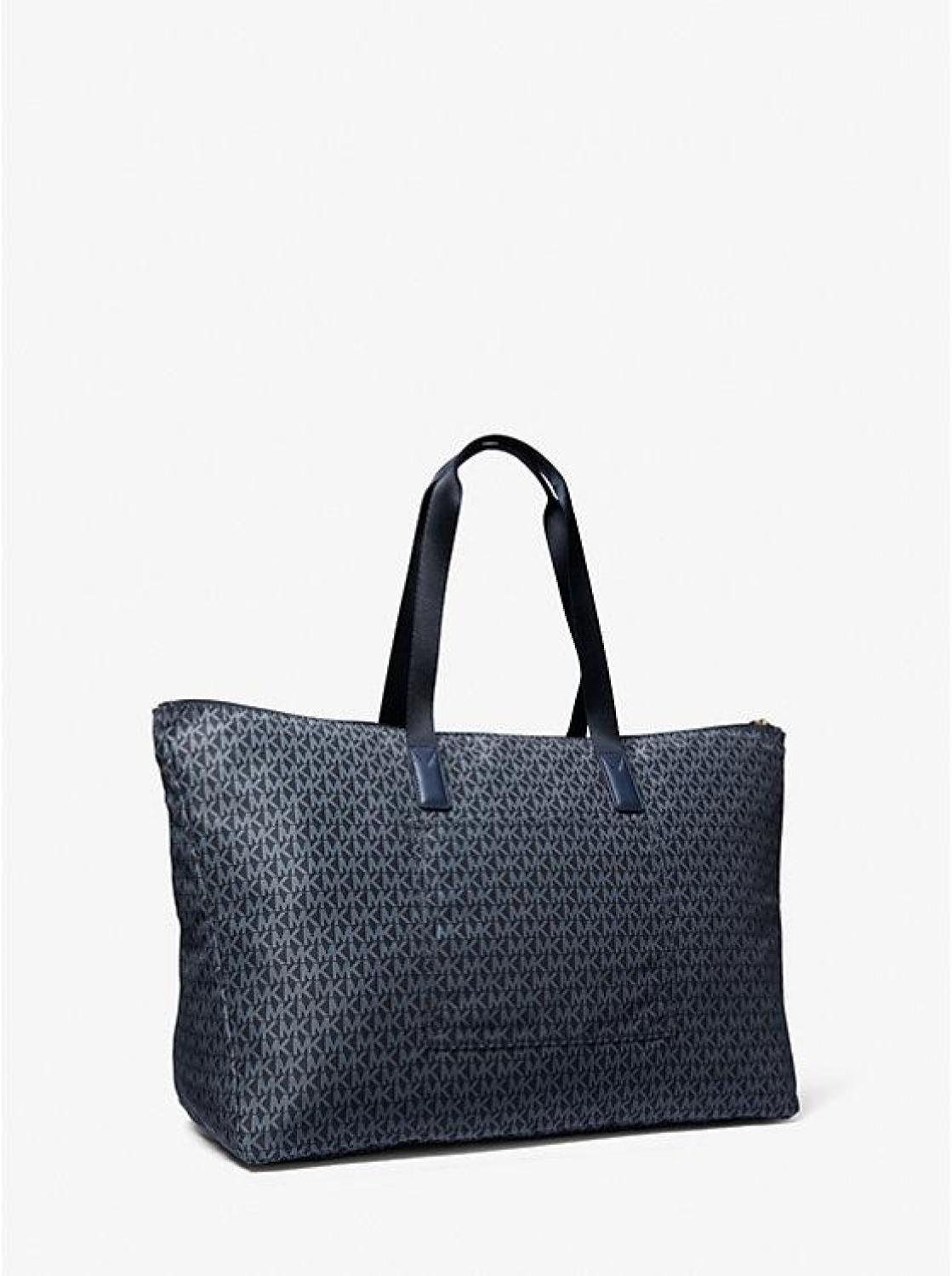 Jet Set Travel Large Signature Logo Print Woven Tote Bag