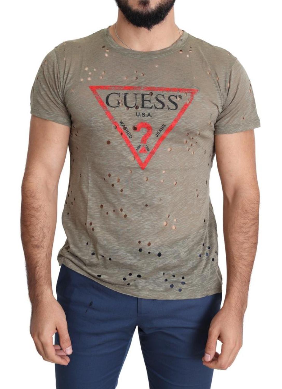 Guess  Cotton Stretch Logo Print Men Casual Perforated Men's T-shirt