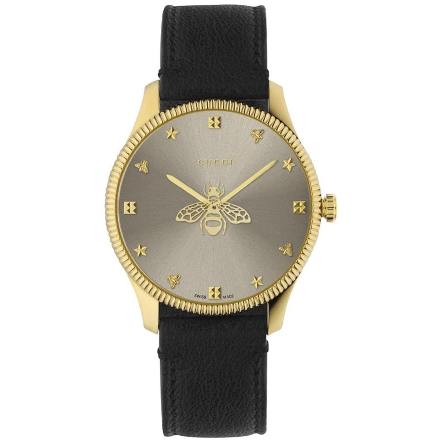 Women's Swiss Bee Gold-Tone PVD Leather Strap Watch 36mm