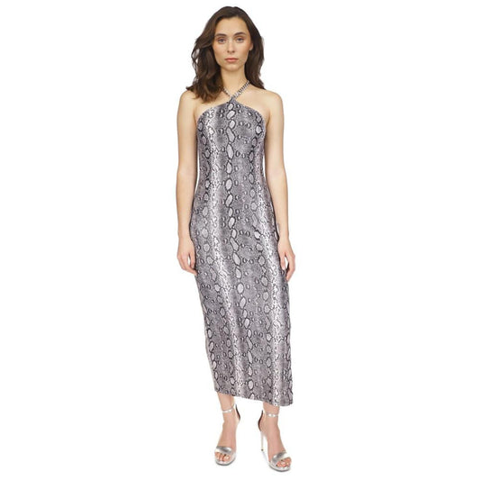 Women's Snake-Print Chain Halter Maxi Dress