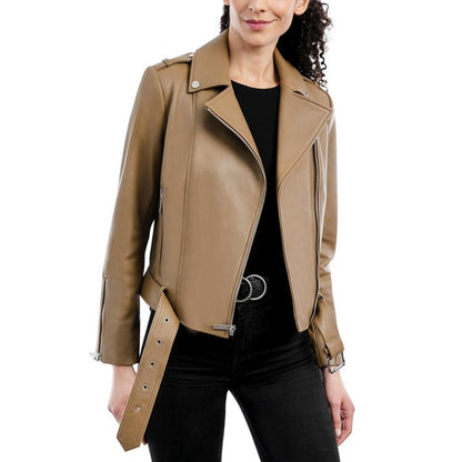 Women's Belted Leather Moto Coat, Created for Macy's