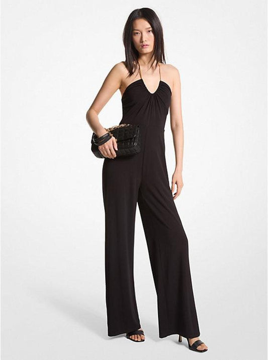 Embellished Stretch Matte Jersey Halter Jumpsuit