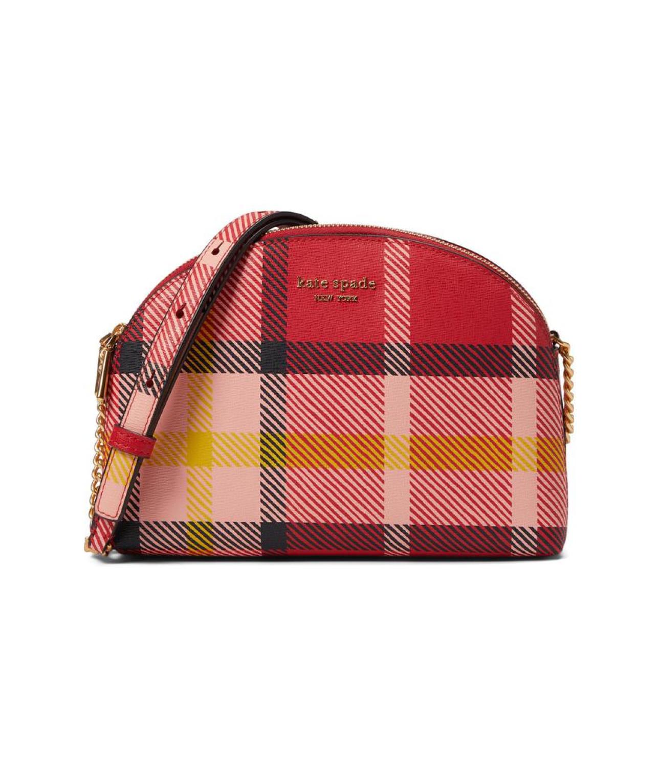 Morgan Museum Plaid Printed PVC Double Zip Dome Crossbody