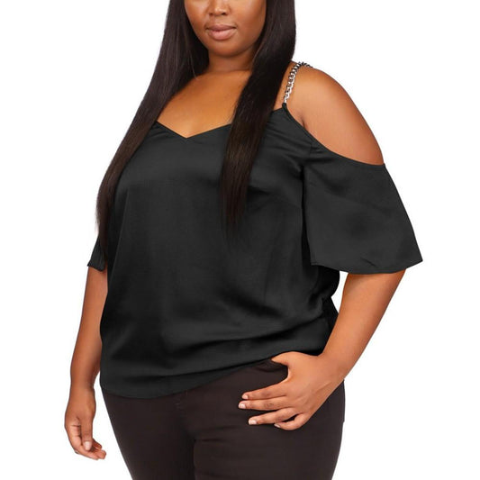 Plus Size Cold-Shoulder Chain Strap Top