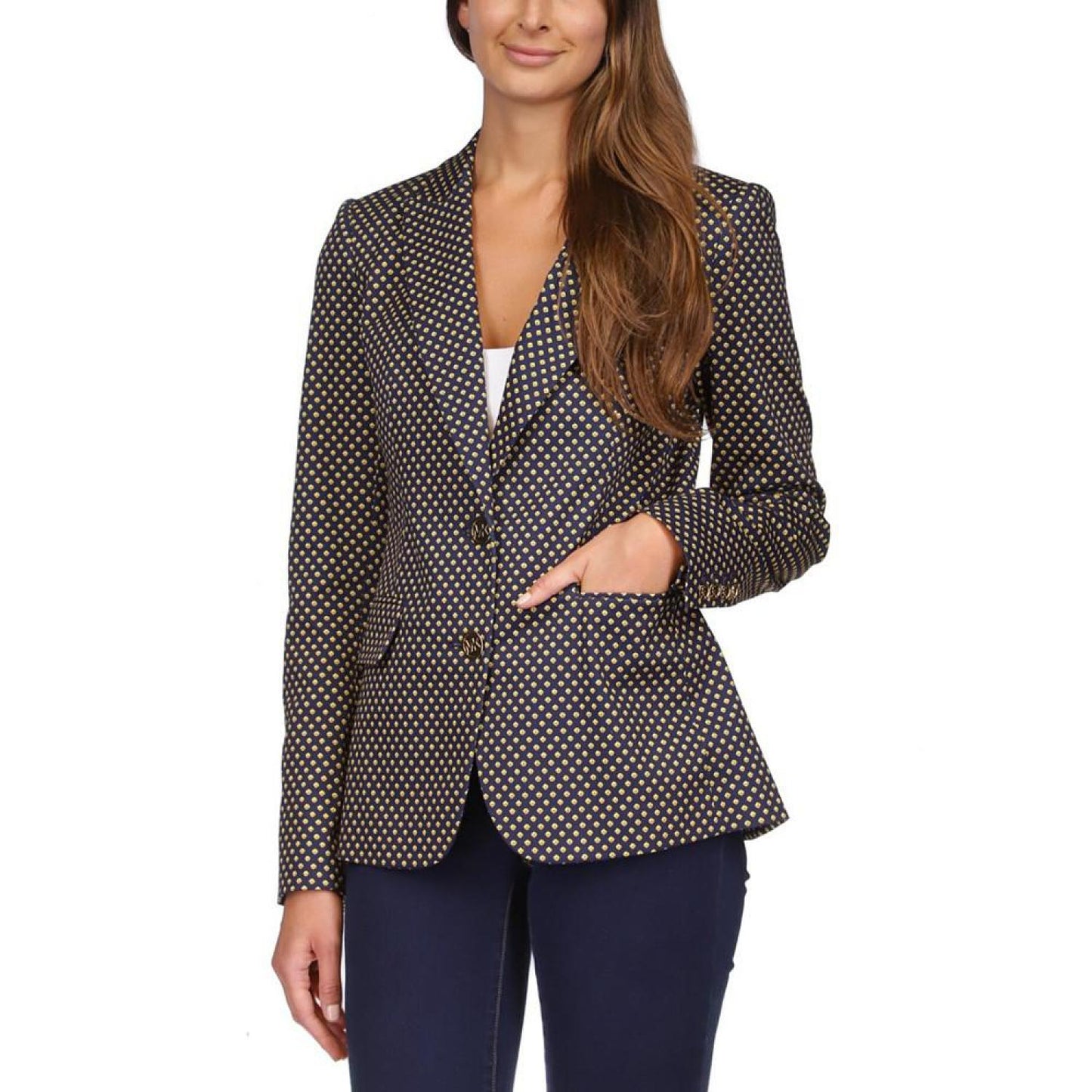 Women's Stud-Print Fitted Two-Button Blazer