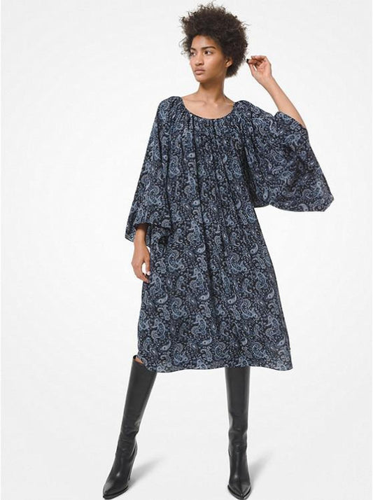 Paisley Silk Crepe de Chine Smock Dress