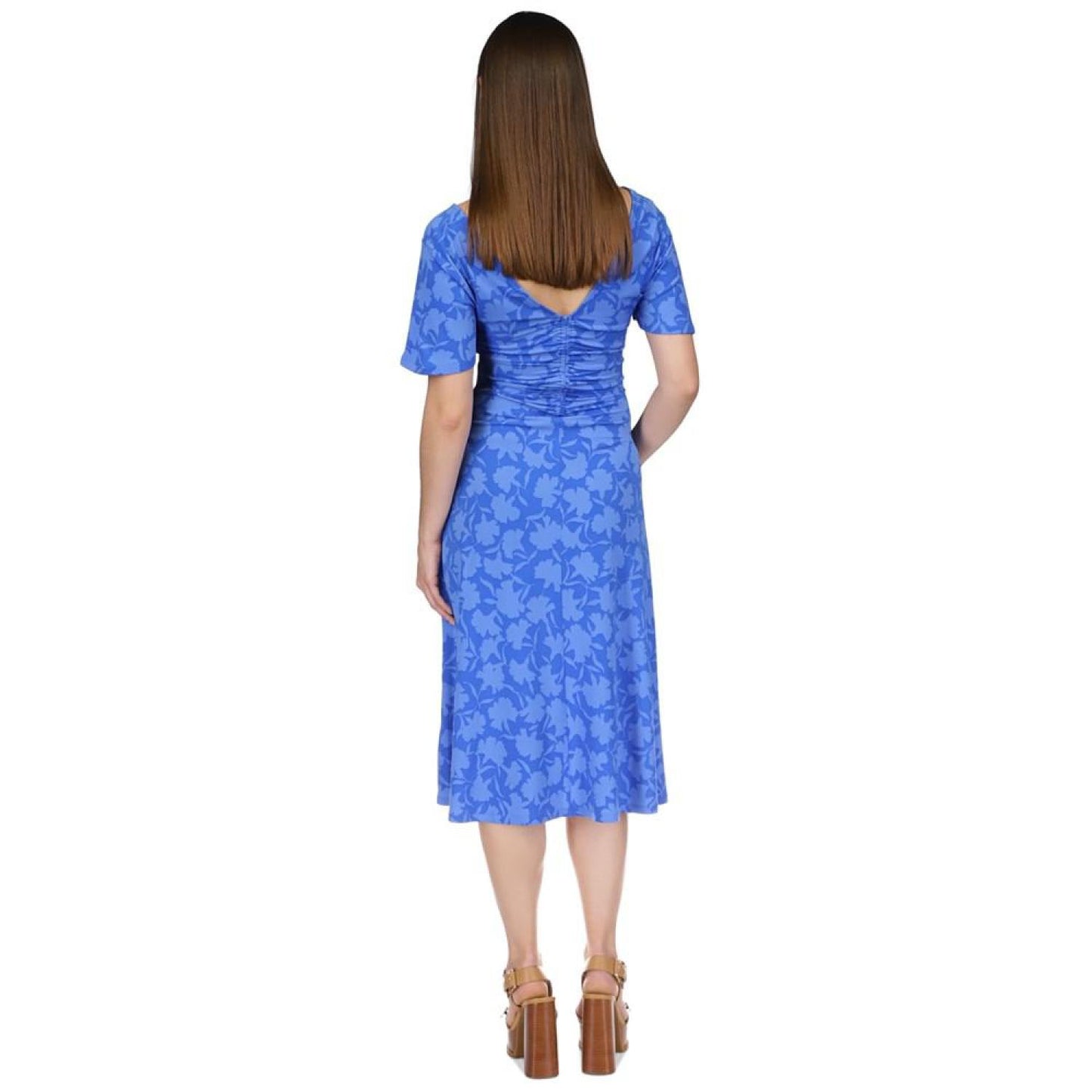 Petite Floral-Print Ruched Midi Dress