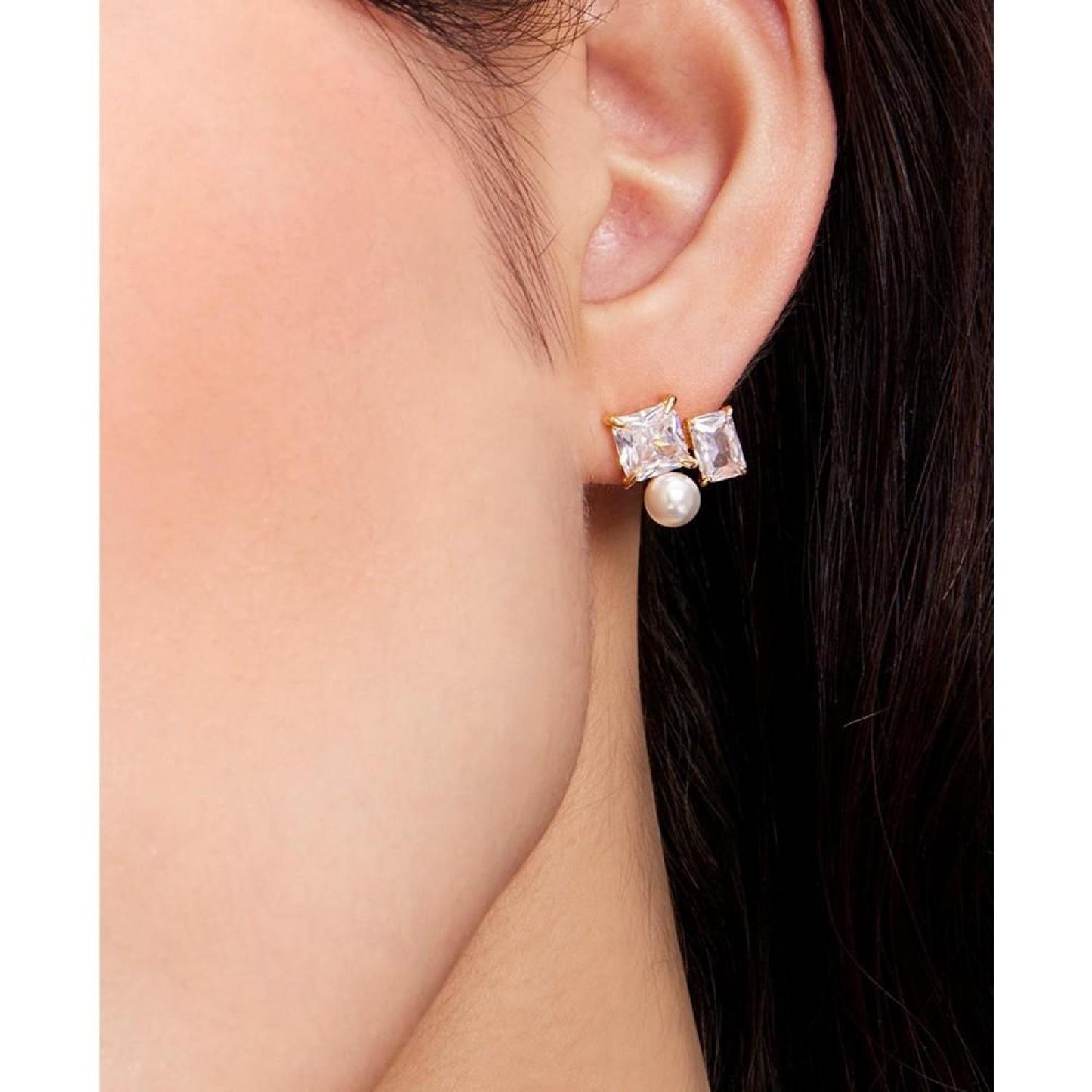 Gold-Tone Cubic Zirconia & Imitation Pearl Cluster Stud Earrings