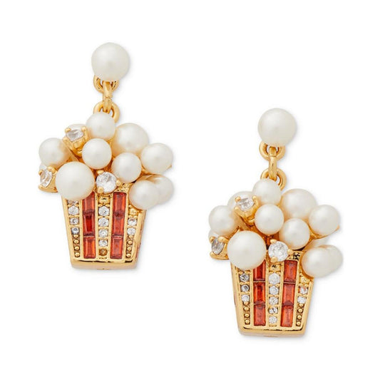 Gold-Tone Crystal & Imitation Pearl Popcorn Drop Earrings