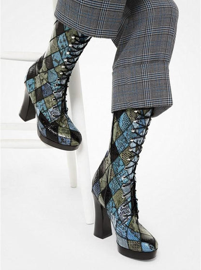 Deandra Patchwork Snakeskin Platform Boot