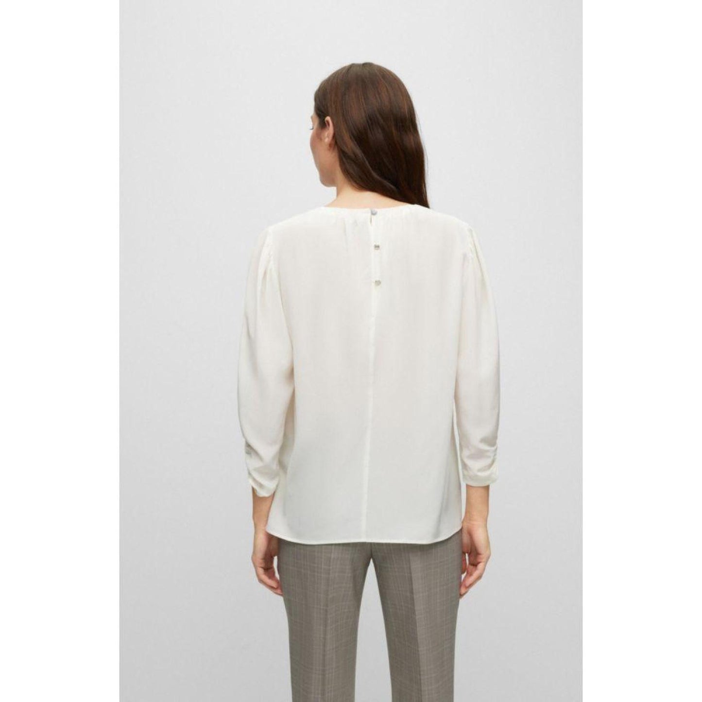 Regular-fit collarless blouse in washed silk