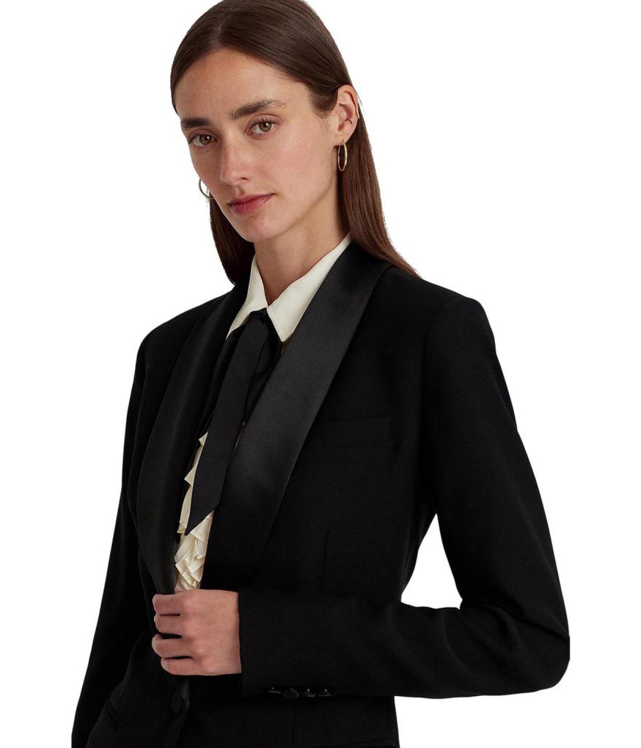 Satin-Trim Crepe Blazer