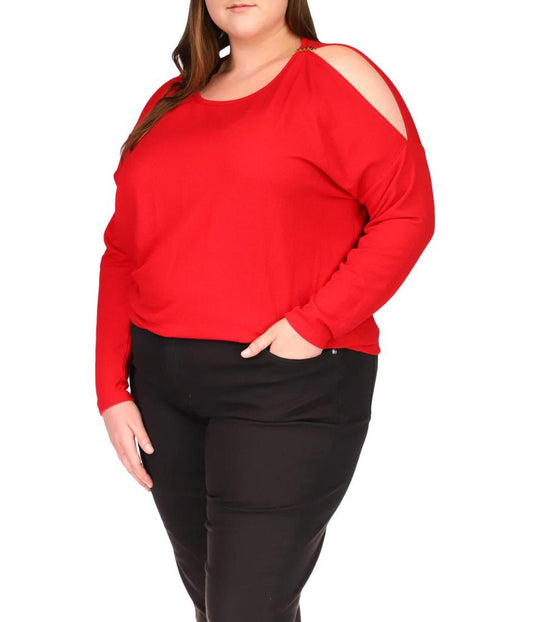 Plus Size Waffle Stud Cold-Shoulder Top