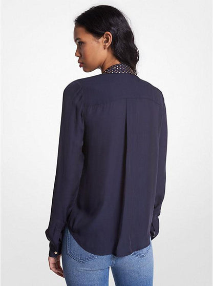 Astor Stud Georgette Tie-Neck Blouse