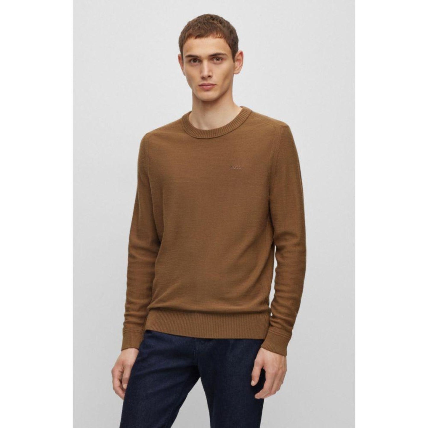 Wool-blend sweater with embroidered logo in regular fit