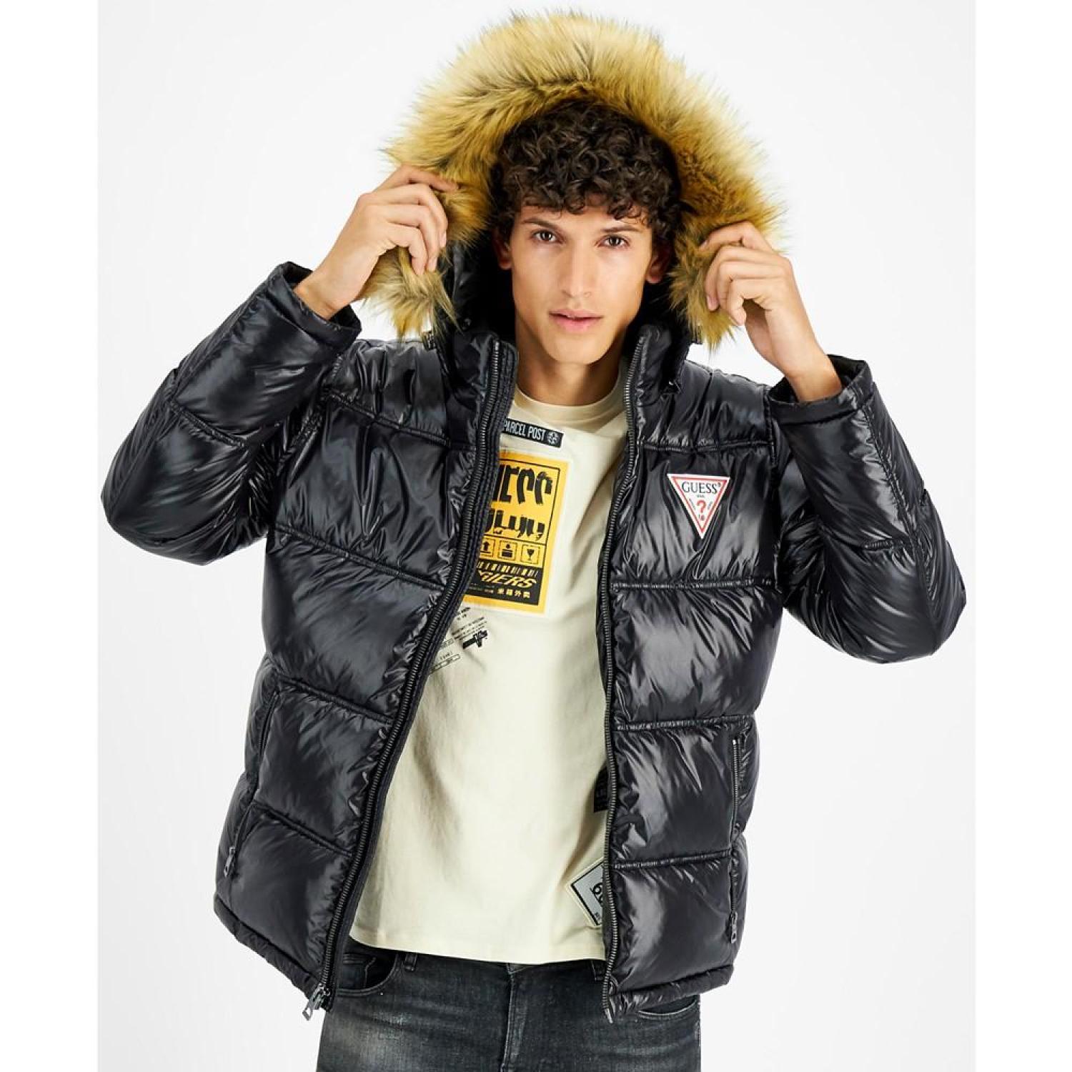 Mens faux fur sales puffer jacket