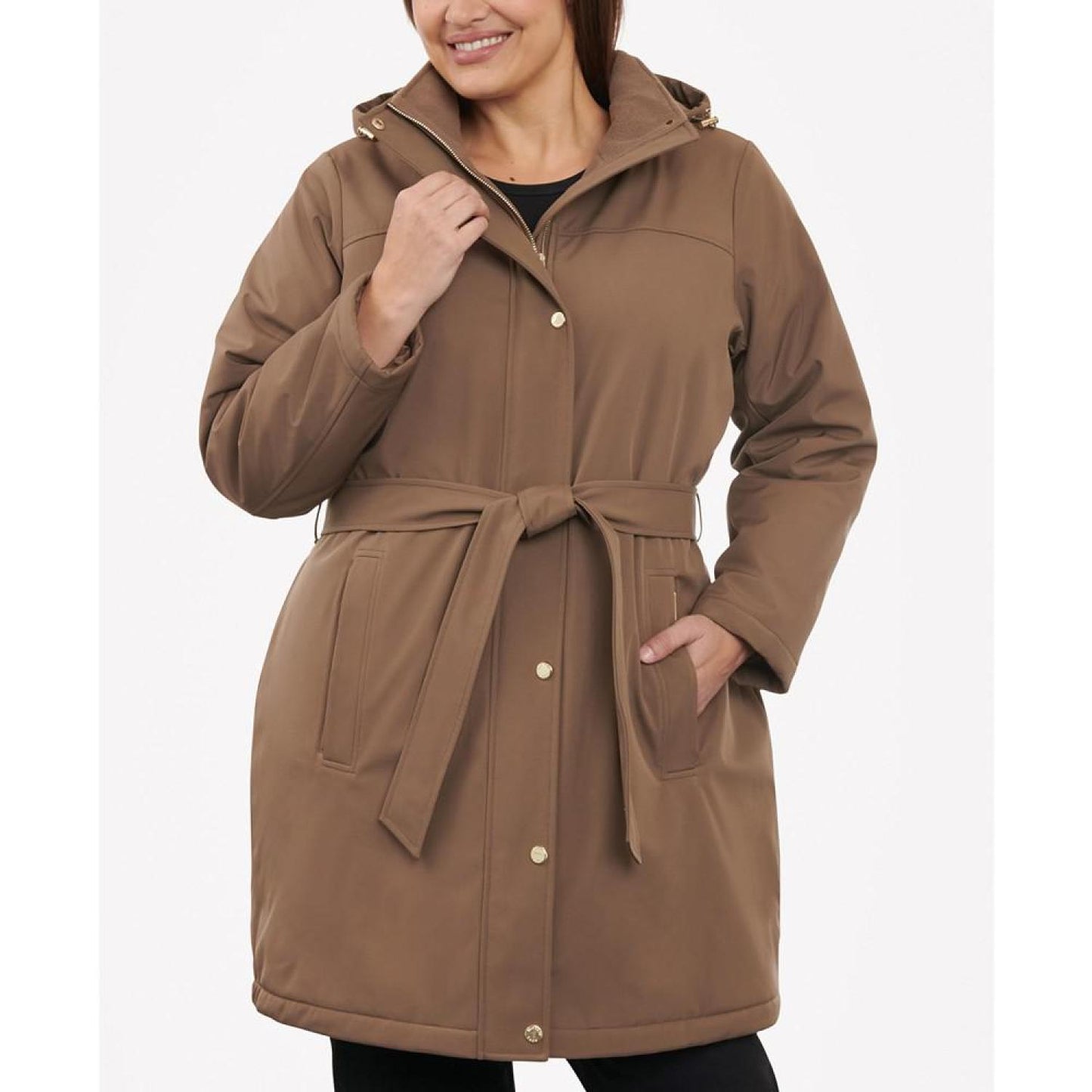 Women's Plus Size Hooded Belted Raincoat