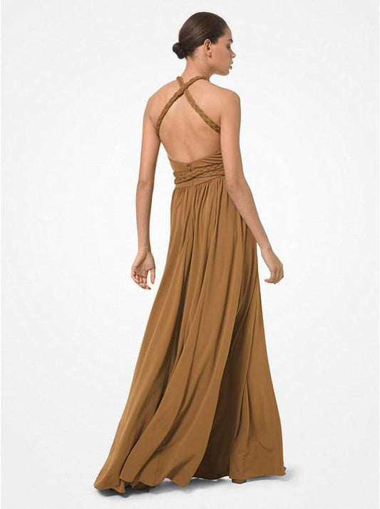 Crepe Jersey Braided Halter Dress