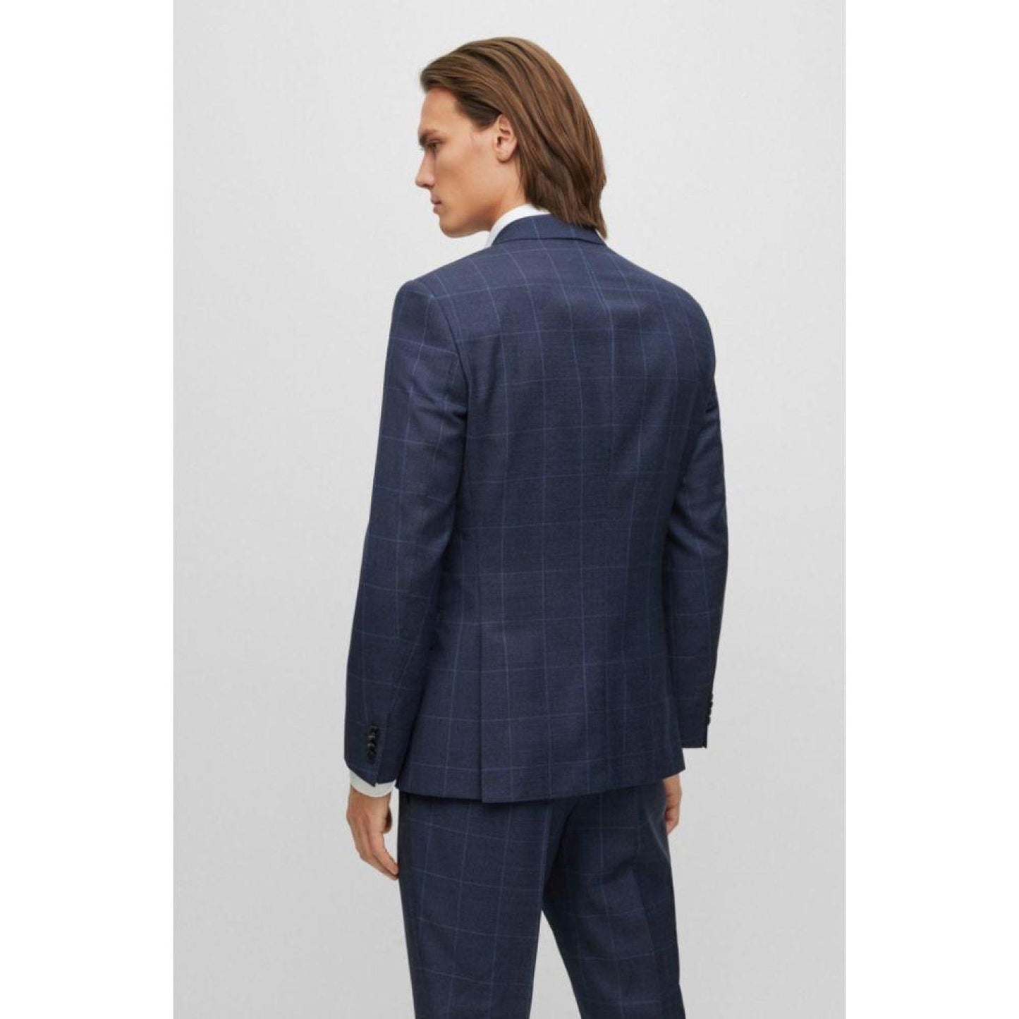 Three-piece slim-fit suit in checked virgin wool