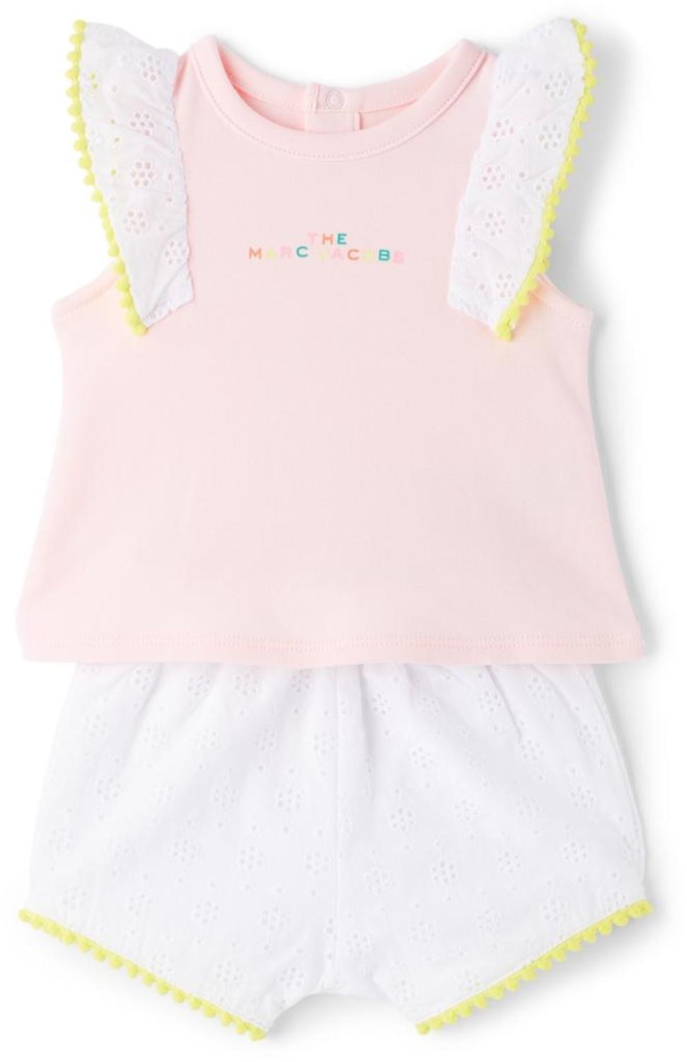 Baby Pink & White Tank Top & Shorts Set