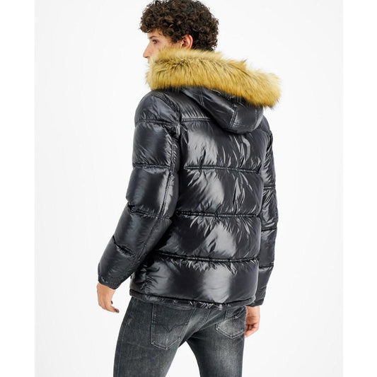 Men's Puffer Jacket With Faux Fur Hood