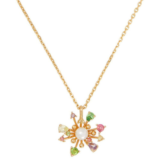 Gold-Tone Multicolor Cubic Zirconia & Imitation Pearl Flower Mini Pendant Necklace, 16"+ 3" extender