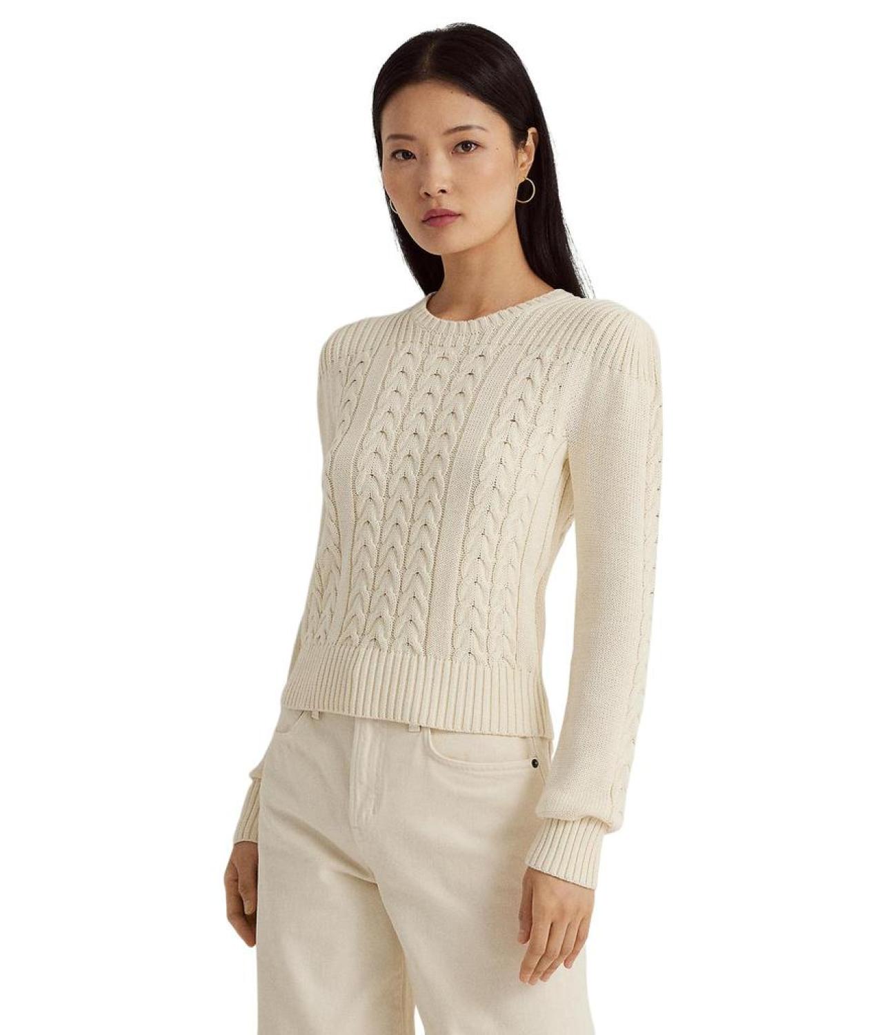 Cable-Knit Puff-Sleeve Sweater