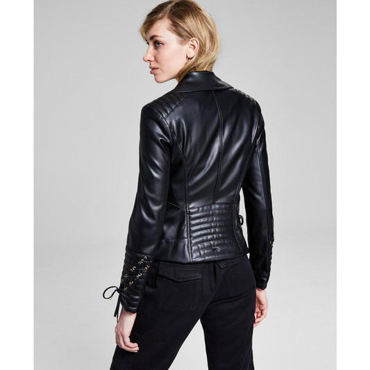 Women's Faux-Leather Asymmetric Moto Coat