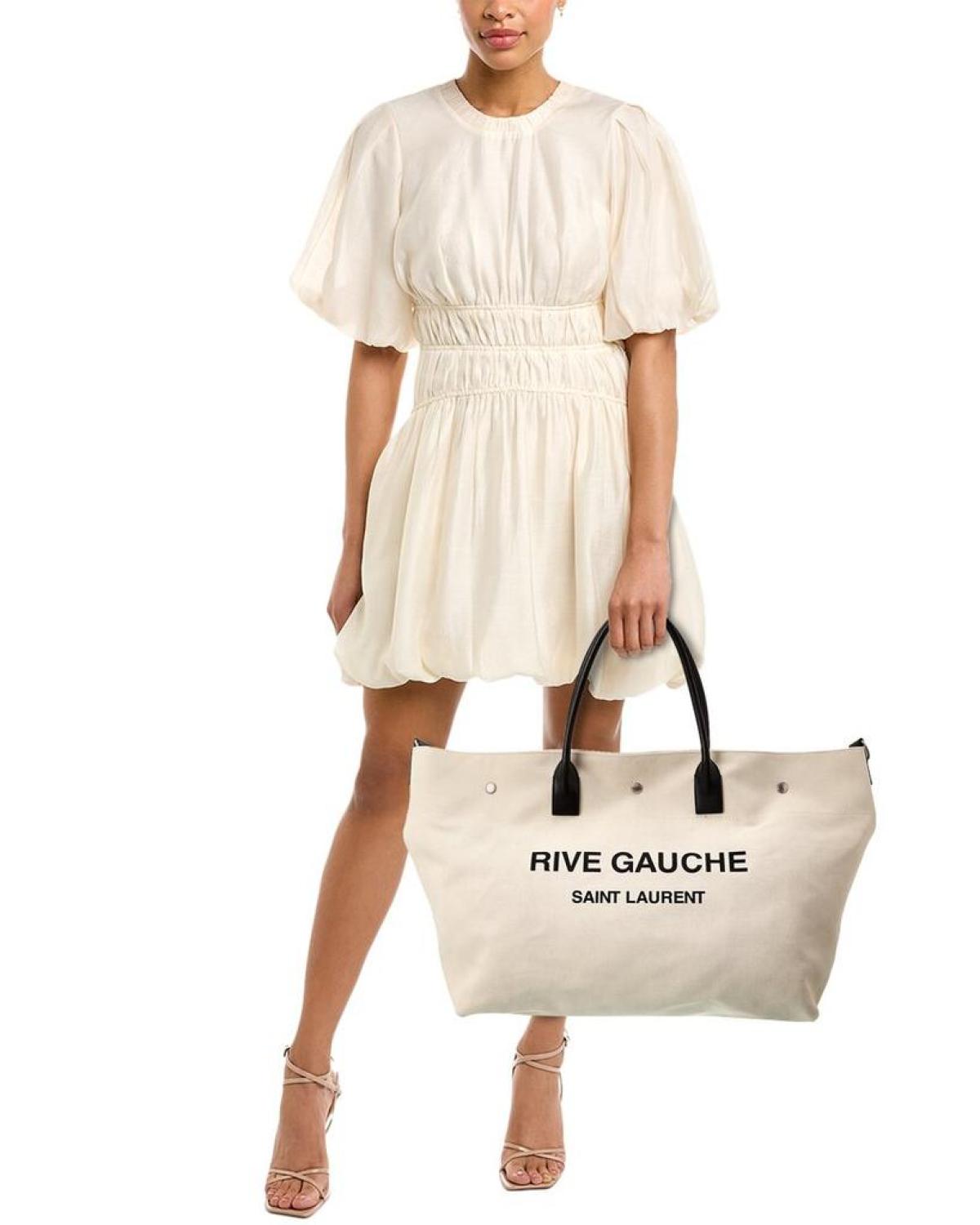 Saint Laurent Rive Gauche Maxi Canvas & Leather Shopping Tote (Authentic Pre-