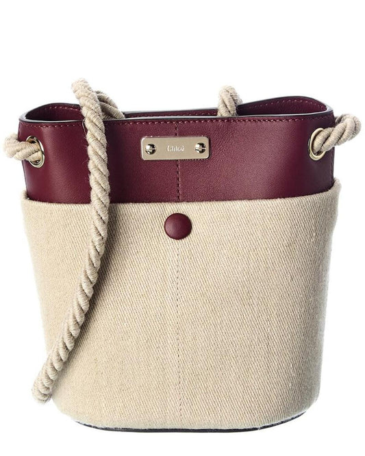 Chloe Key Small Linen & Leather Bucket Bag