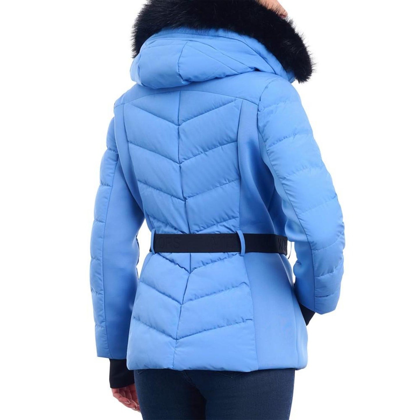 Women's Belted Faux-Fur-Trim Hooded Puffer Coat