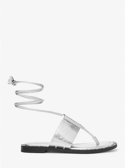 Jagger Metallic Snake Embossed Leather Lace-Up Sandal