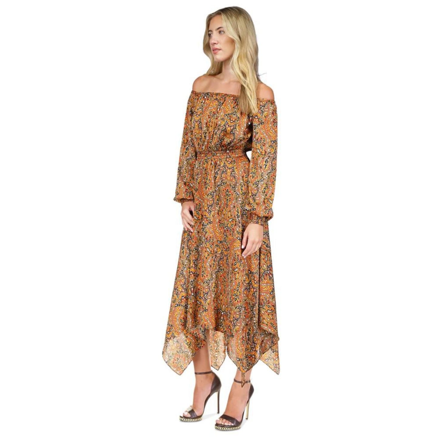 Women's Paisley Handkerchief-Hem Midi Dress